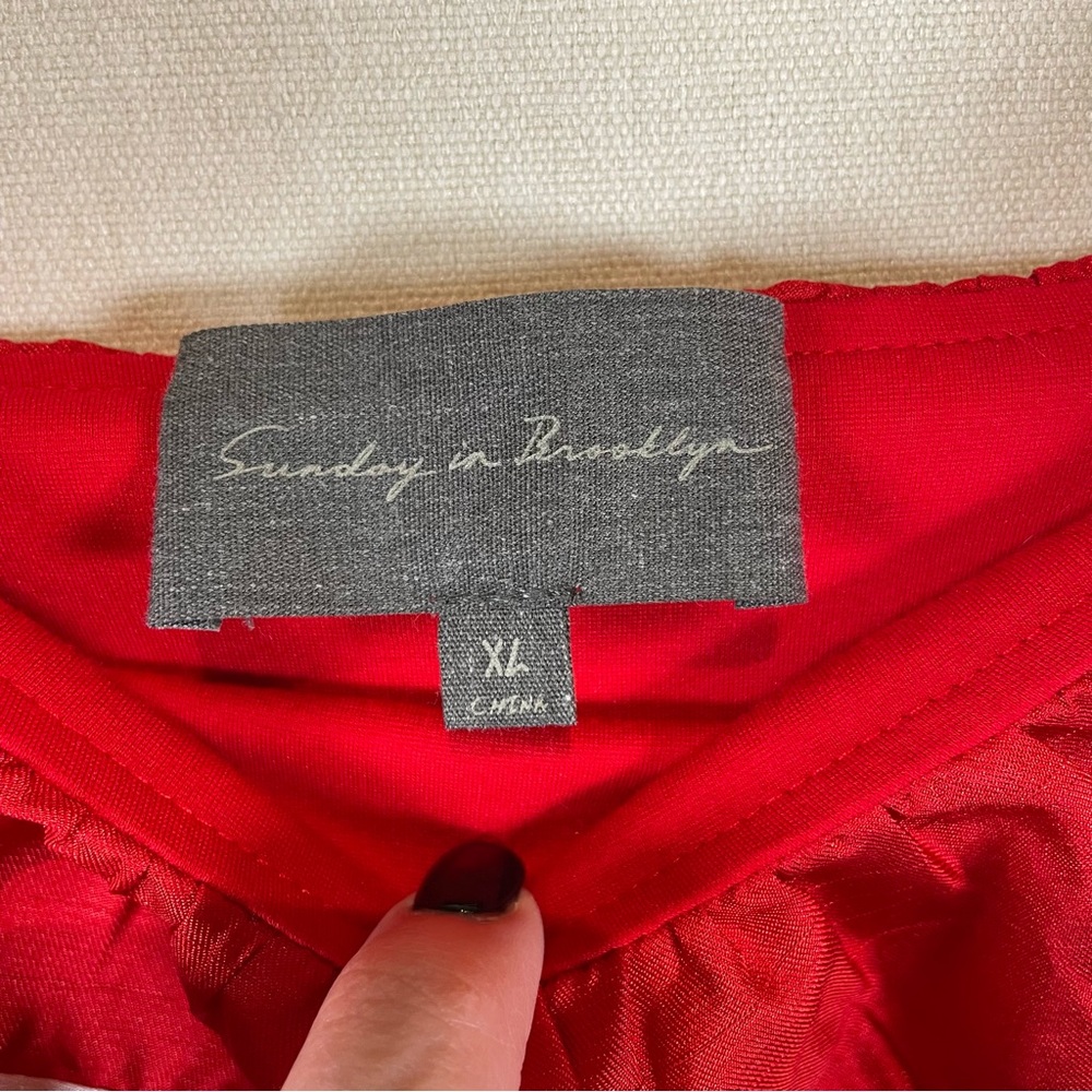 Anthropologie Sunday In Brooklyn Red Ruffle Trim Cropped Tank Top XL - Picture 4 of 9